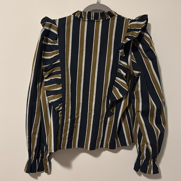 FRNCH Women's Striped Ruffle Top - Blue, Grey, Green
Taya Blouse - Picture 3 of 3